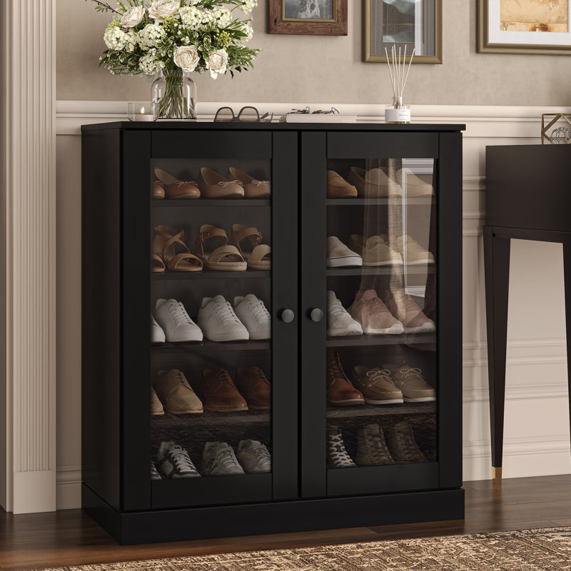 Armoire de rangement pour chaussures 100% en bois massif avec portes réglables et rangement pour chaussures empilable, l 32 po x H 35,75 po