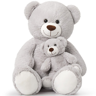 LIFETOWN Mom and Baby Giant Teddy Bear, 39inch Soft Large Grey Teddy Bears Stuffed Animal Plush for Baby Shower