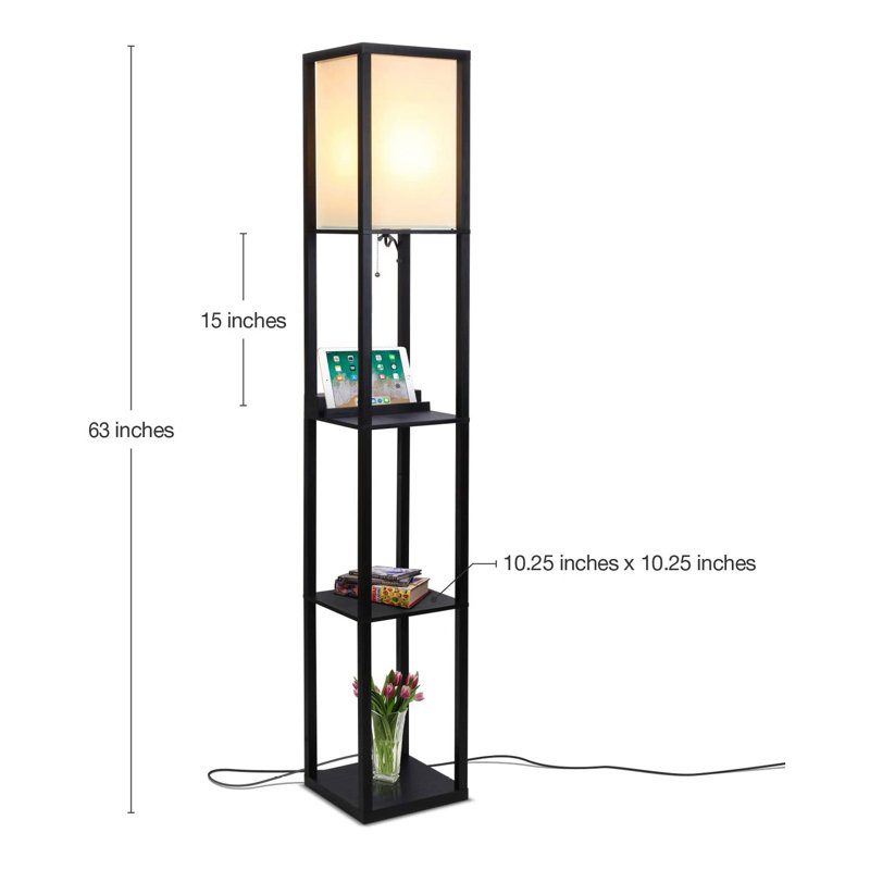 Maxwell Smart Shelf Floor Lamp with Wireless Charger, Black, 63"