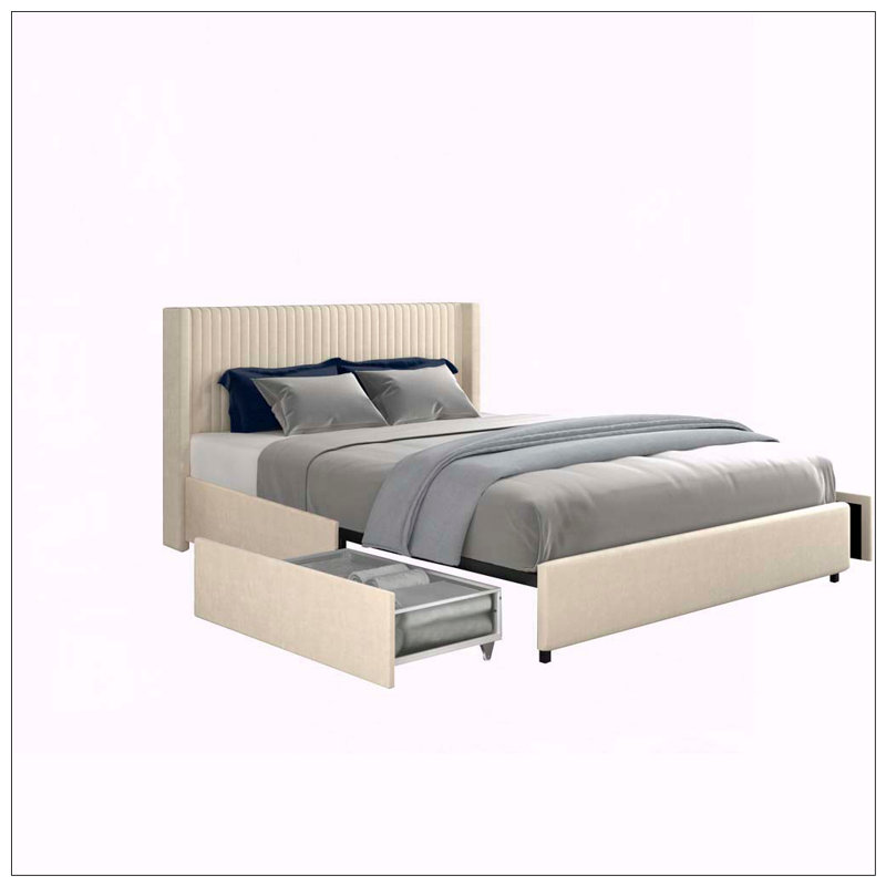Tête de lit avec lit à oreilles et plateau de rangement en velours Anna, Ivory