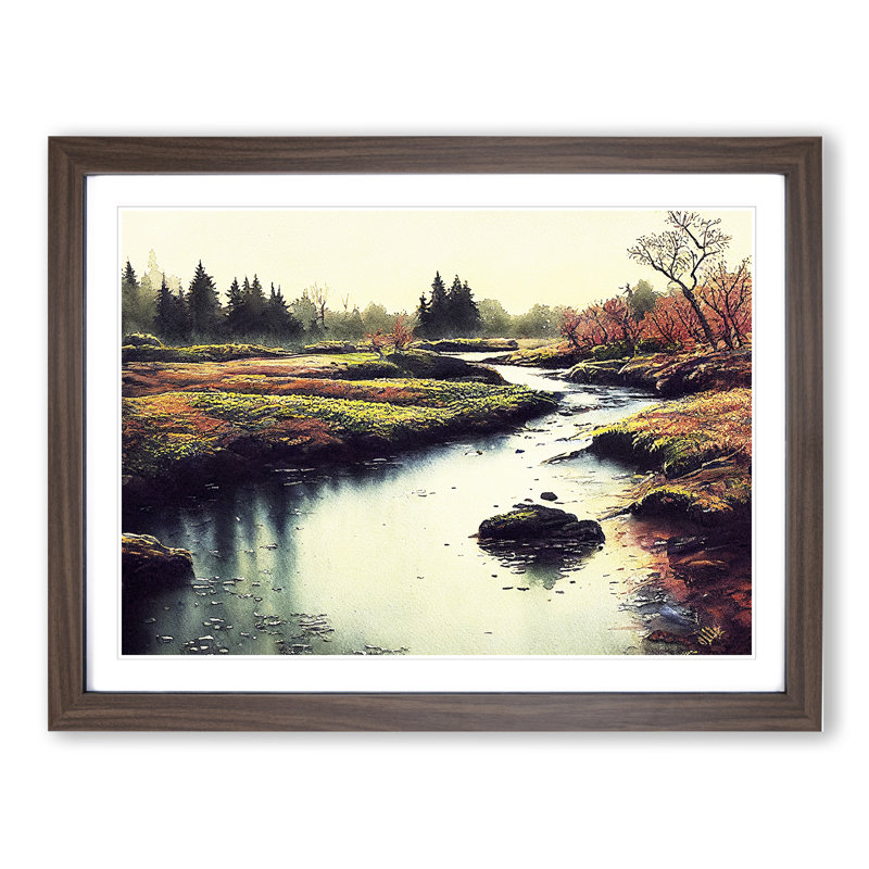 Beautiful Stream - Single Picture Frame Painting, 46cm H x 64cm W x 2cm D, Walnut Framed