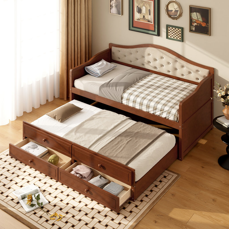 Lit de jour simple avec couchette, Noyer