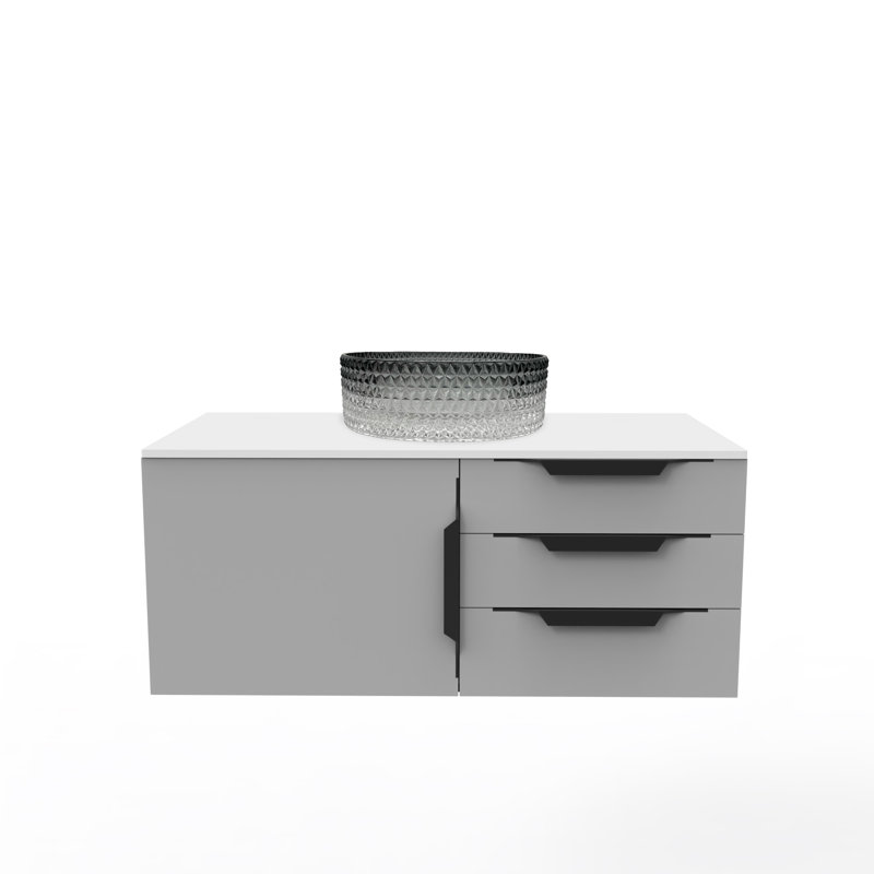 Ensemble de meuble-lavabo simple flottant 36 po avec lavabo vasque en verre trempé rose Wildsee, Black Gradient, Gris