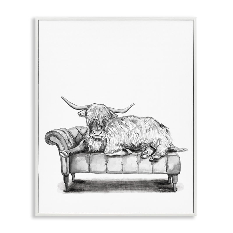 «Longhorn Lounging On Couch», art de la giclée par Rachel Nieman, H 14 po x l 11 po