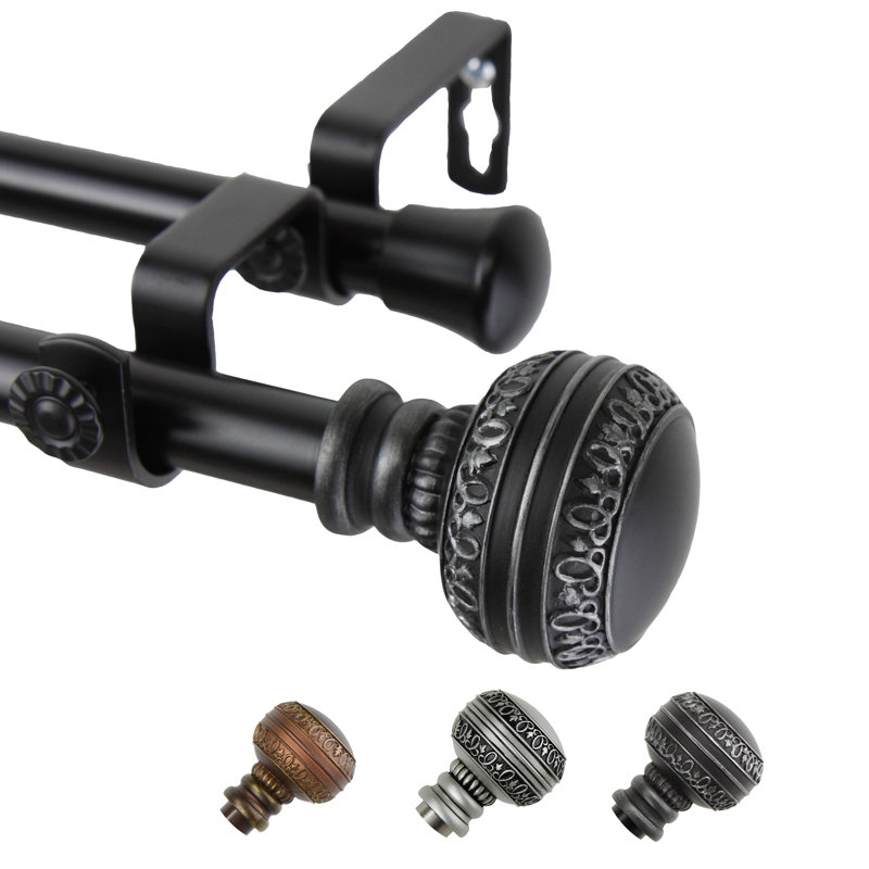 Tringle à rideaux double Zeller, 28 po à 48 po de largeur, Noir