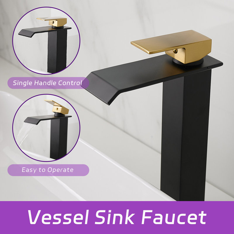 Single-handle Bathroom Faucet with Drain Assembly, Matte Black/Gold