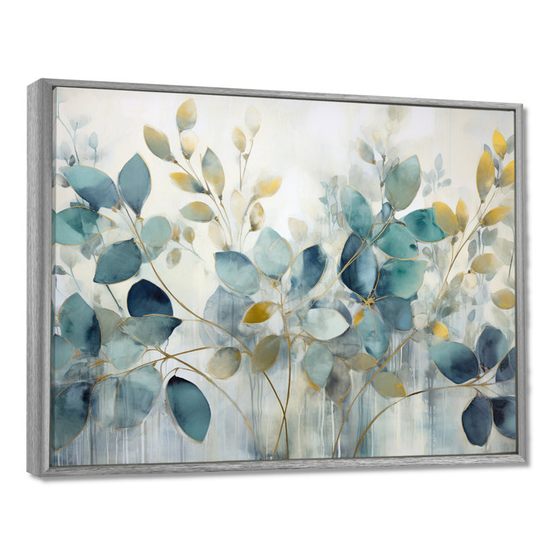 «Blue Botanical Rhythms II - Abstract Botanicals», art mural sur toile, Reproduction avec cadre flottant, H 30 po x l 40 po
