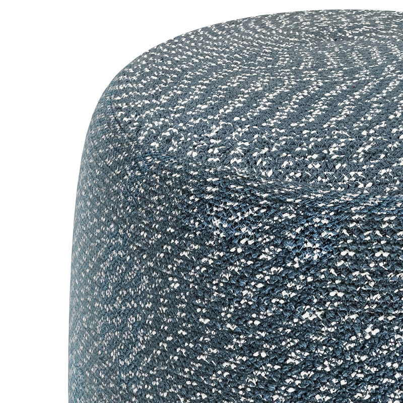 20 Inch Wide Round Pouf In Aegean Blue And Natural Braided Cotton, Gray