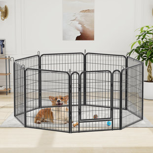 32'' H 8 Panel Foldable Dog Playpen, Metal Exercise Pen With Locking Door For Medium To Large Dogs, Indoor/outdoor Use