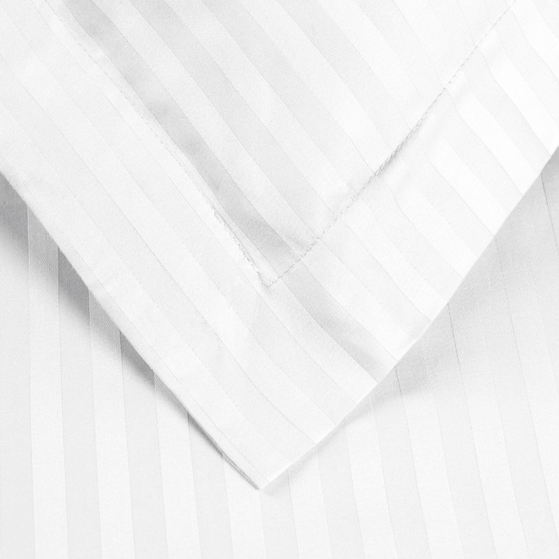 Superior Egyptian Cotton Blend Traditional Sateen Striped Duvet Cover Set, King/California + 2 King Shams, White