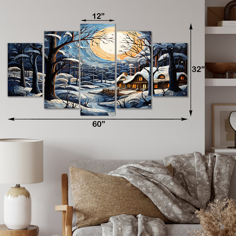 «Christmas Winter Cottage Scenery I - Winter Landscape Multipanel», art mural