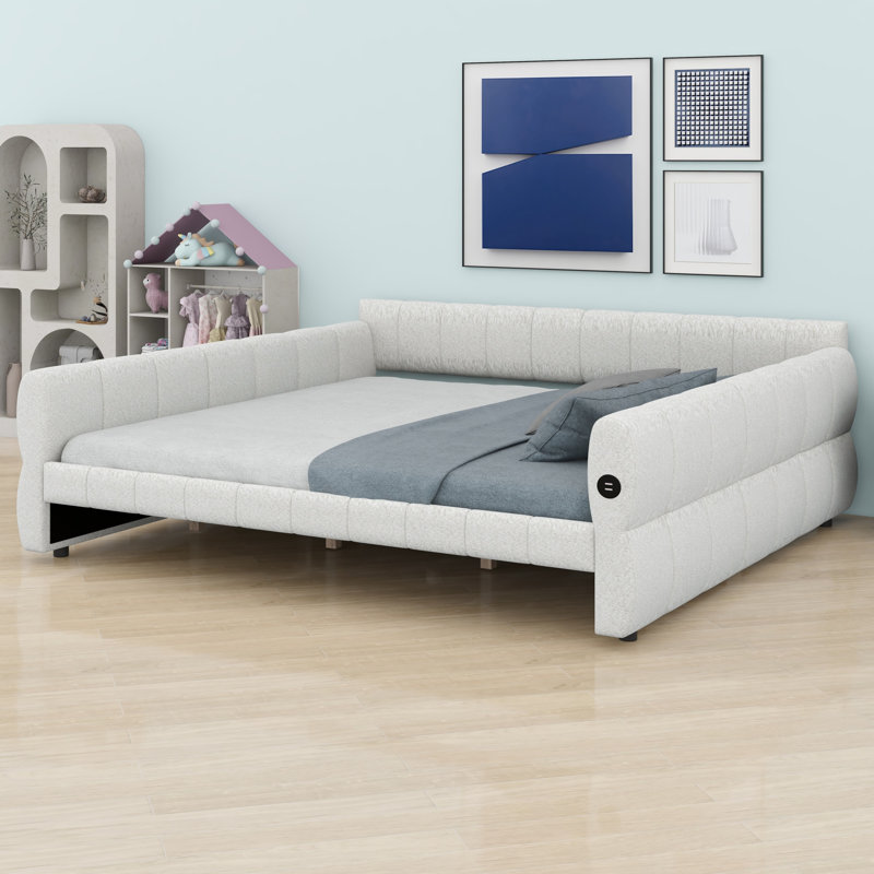 Modern Upholstered Platform Bed, White