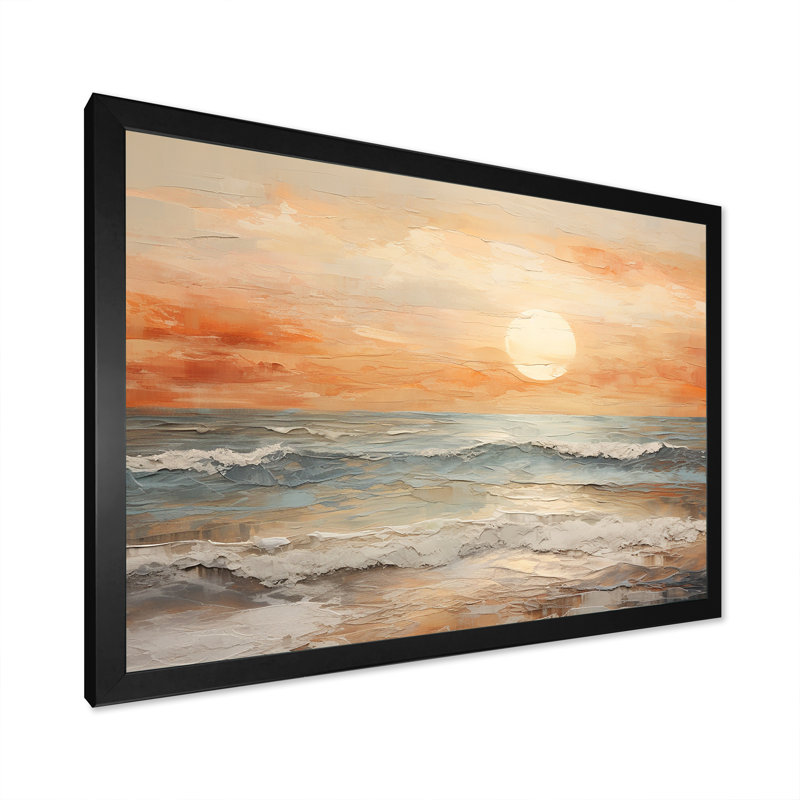 Art sur toile, coucher de soleil sur la plage, H 34 po x l 44 po x P 1,5 po, Cadre noir