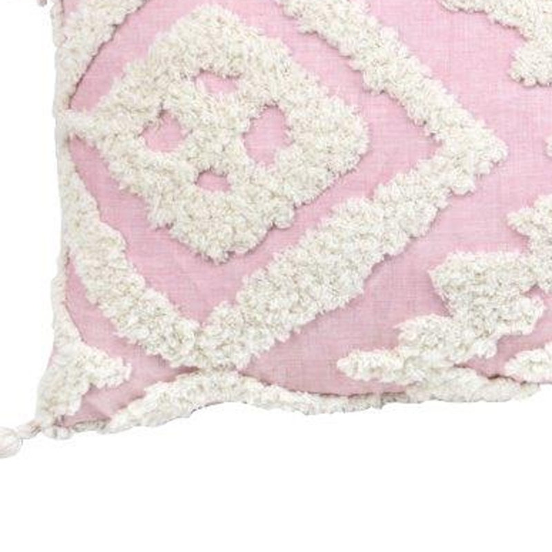  Coussin décoratif texturé rose et blanc 13 "X 20" avec pampilles, Rose / blanc