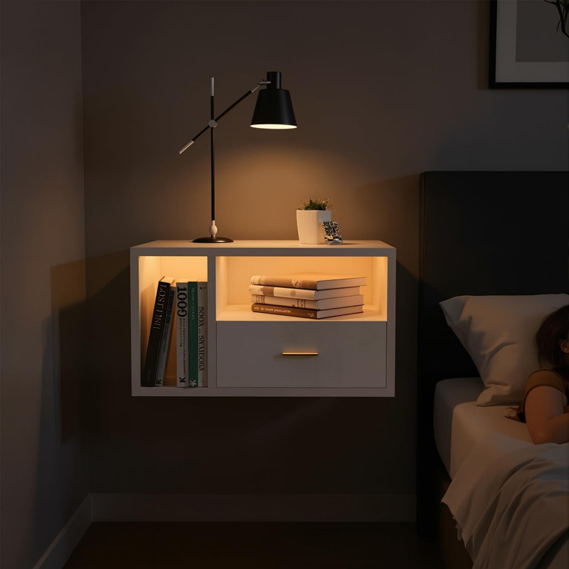 46.5cm W Manufactured Wood Bedside Table, White