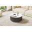 Table basse ronde moderne mobile avec roulettes, 2 tiroirs, plateau en pierre frittée à motif marbré, 29,5 po