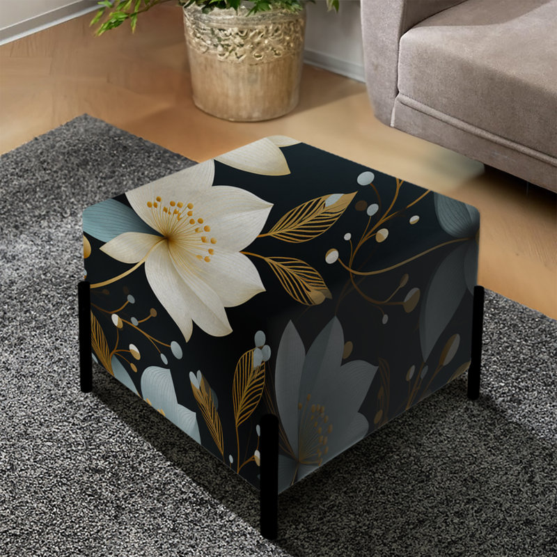 Ivoire élégant motif floral - repose-pieds carré floral