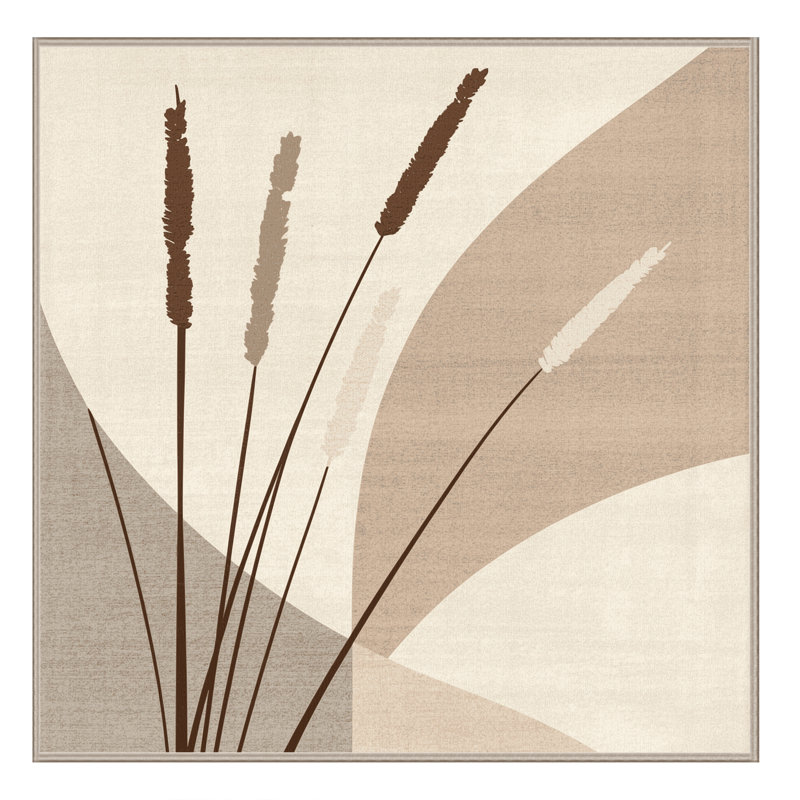 Machine Washable Orlandra Reed Grass Minimalist Solid Color Rug in Beige – Beige Binding, 6' Square