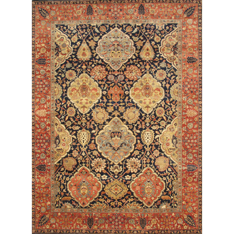 Kerman Wool Navy Wool Area Rug, Rectangle 9' x 12'