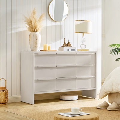 Mid Century Modern Sideboard Buffet Cabinet 47.3x15.8x30.7 Inch MDF 1-Piece Cabinet White with 3 Drawers and Adjustable Shelf for Kitchen Dining Living Room