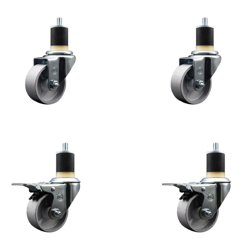 Semi Steel Swivel 1-7/8 Inch Expanding Stem Caster Set 2 Total Lock Brakes