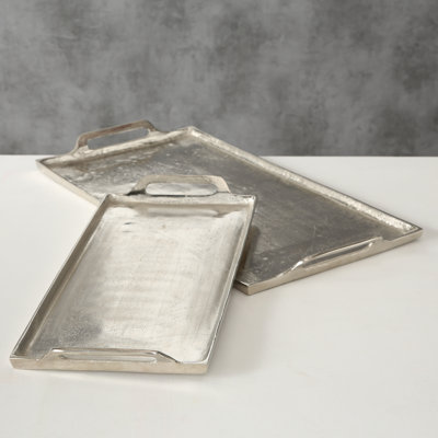 Ensemble de 2 plateaux en métal argenté Zeynep