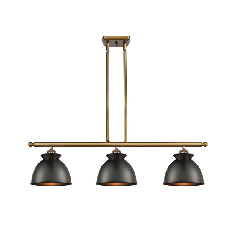 Luminaire suspendu en forme de dôme pour îlot de cuisine 3 lumières Arev, Oui, Noir mat, Laiton brossé