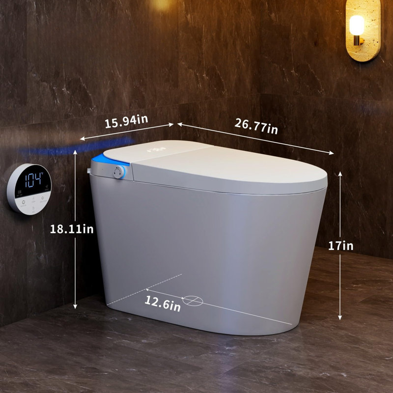 Smart Toilet With Auto Open/Close, Heated Seat, Foam Shield, Automatic Flush, Radar & Foot Sensor, LED Display, Night Light & Wireless Remote