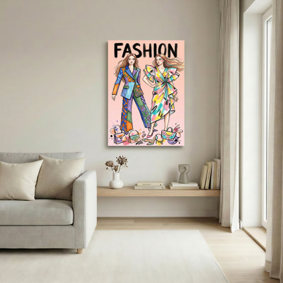 «Fashion Illustrated Women In Colorful Outfits», reproduction d'art sur toile tendue sur toile, ensemble de 1