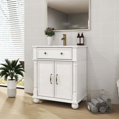 Meuble-lavabo Mid-Century avec base romaine, blanc