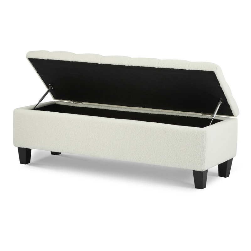 Banc repose-pieds avec rangement, surface bouclée, pieds en bois d'hévéa, capacité de 300 lb