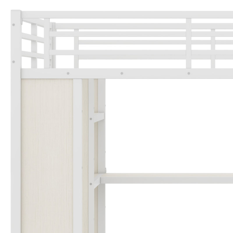 Structure de lit mezzanine avec garde-robe, bureau et tablettes de rangement