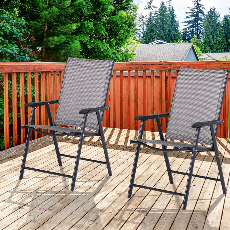 2 chaises de patio pliantes, accoudoirs extérieurs empilables pour la pelouse, le camping et la plage. Métal gris, sans assemblage, capacité de camping de 242 lb