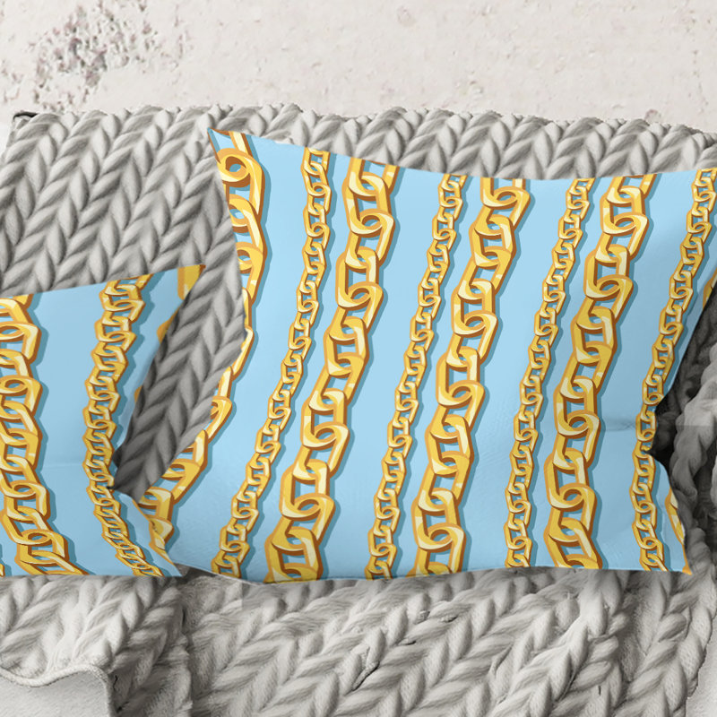 Coussin doré à motif de chaîne moderne Mid-Century, 18 po x 18 po