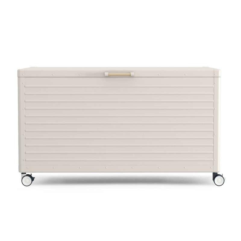 Latte Metal 134 Gallon Outdoor Deck Box with Wheels