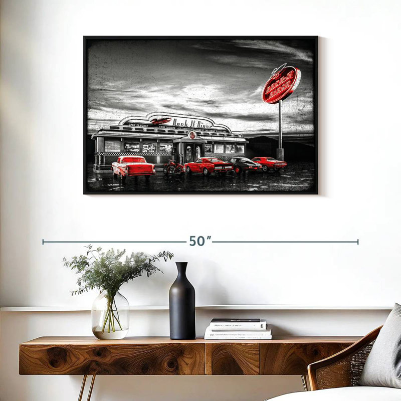 American Diner Pop, 37 po x 25 po, Cadre flottant noir
