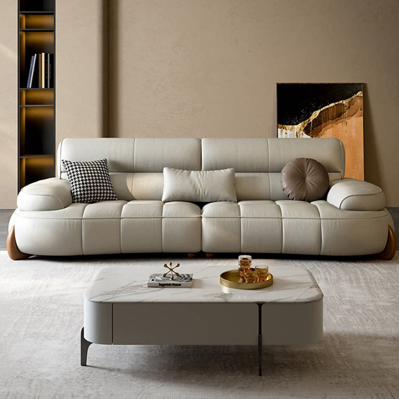 Canapé modulaire en cuir véritable kaki clair, H 34,65 po x l 110,24 po x P 43,31 po