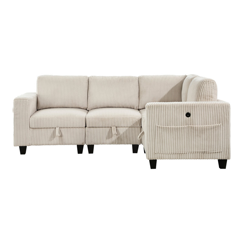 4-Piece Modular Sectional With Storage Seats, 35.5" H x 89" W x 64" D, Beige