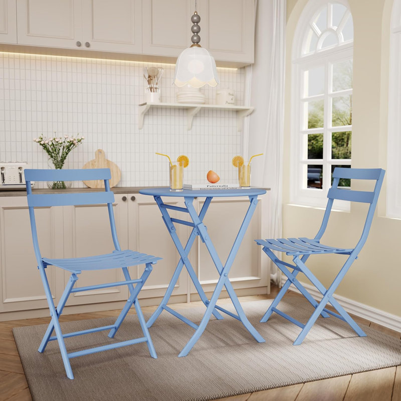 Outdoor 3 Pieces Patio Bistro Set, Waterproof Folding Coffee Table And Chairs Sets, Blue