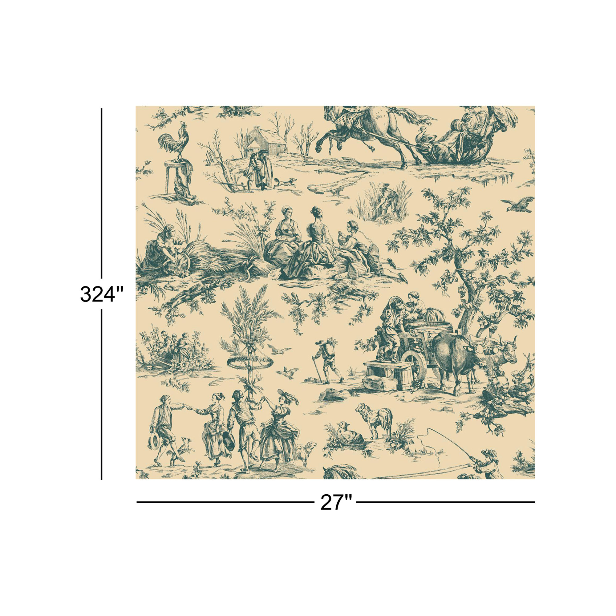 Ashford Toiles Toile Wallpaper, Blue/Tan
