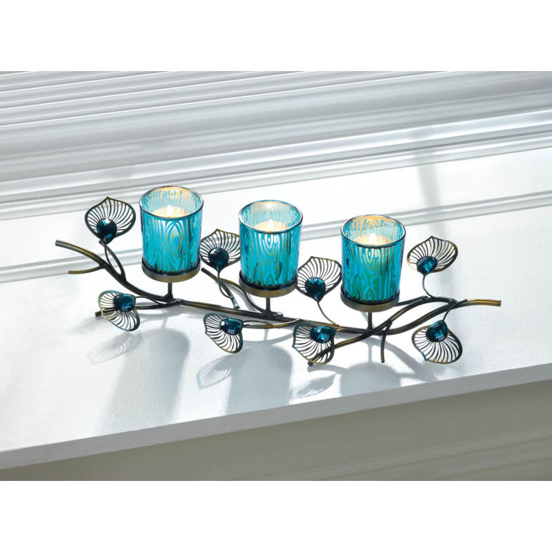 Peacock-Inspired Candle Trio | 3-Tier Metal Tealight Stand