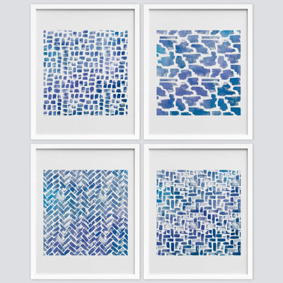Motif de coups de pinceau aquarelle bleue - ensemble de 4 reproductions de cadres photo simples
