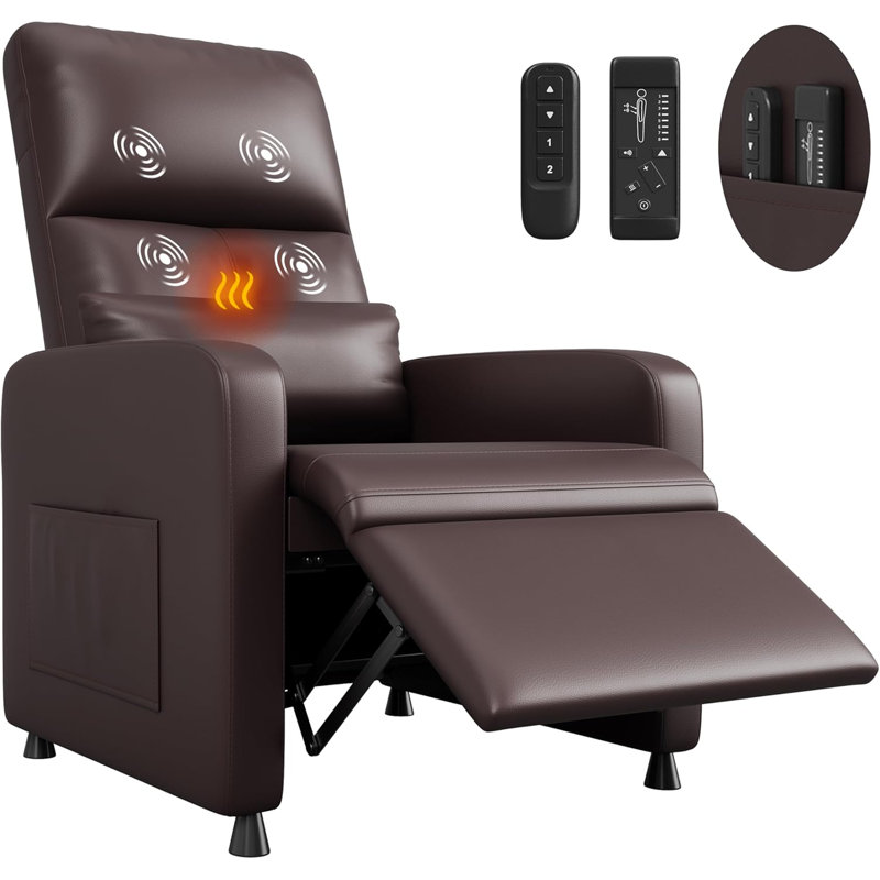 Fauteuil inclinable électrique avec massage et chaleur avec fonction de massage avec soutien lombaire, dossier réglable, accoudoirs larges, repose-pieds et canapé simple en cuir avec siège rembourré, 2 poches latérales et port USB