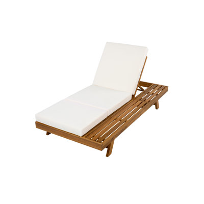 Outdoor Lounge Chaise Set, Acacia Solid Wood With Triple Fold Water-Resistant Cushion (Cream), Space-Saving Design, 4-Position Adjustable Backrest For Patio/Backyard/Pool Dec