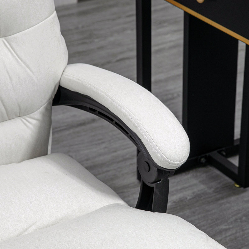 Fauteuil de bureau en microfibre à massage, fauteuil inclinable chauffant avec repose-pieds, blanc crème