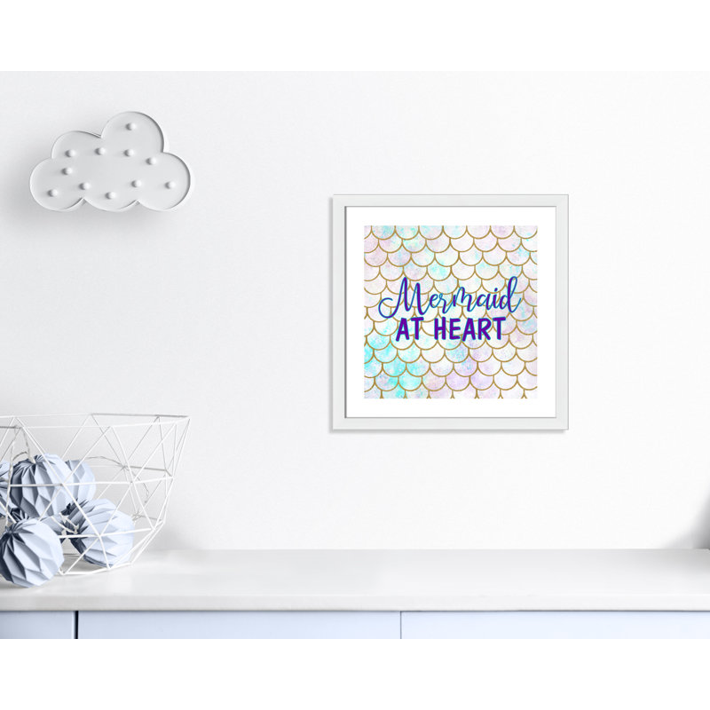 Sirène au coeur, H 22,5 po x l 22,5 po x P 0,63 po, Cadre blanc