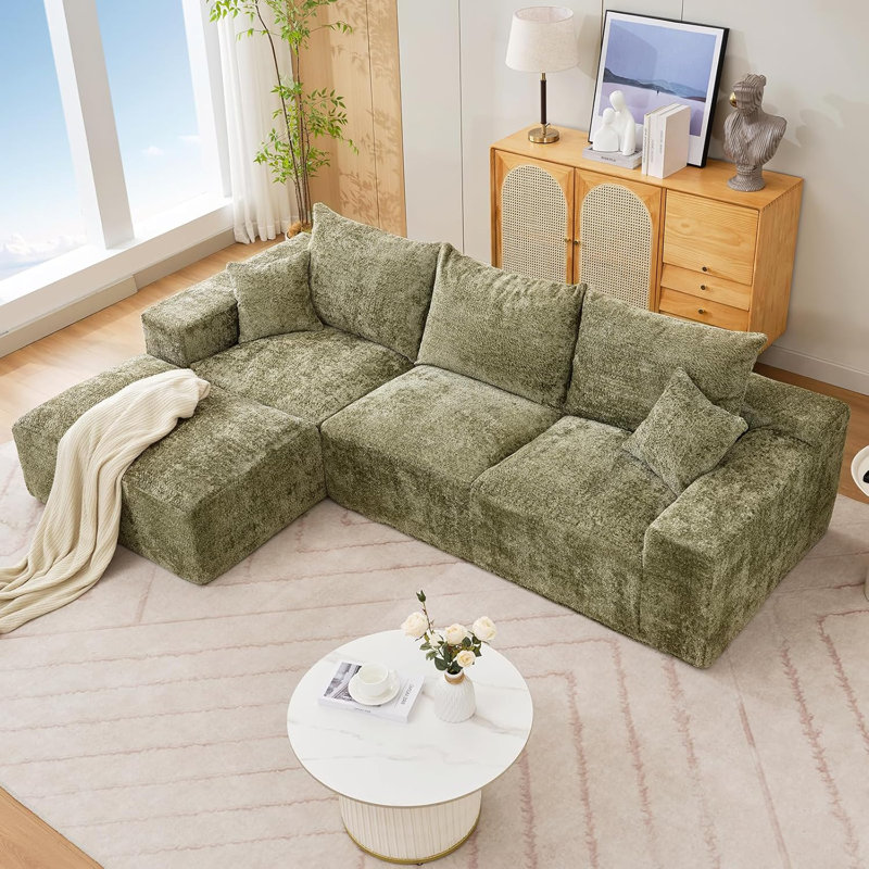 Canapé modulaire de 110 pouces, canapé convertible en chenille avec 2 coussins décoratifs, canapé en L surdimensionné à assise profonde