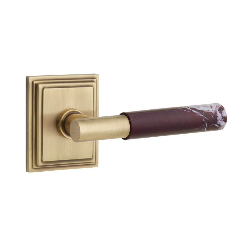 Ensemble de leviers d'intimité Emtek Select avec rosette Wilshire et tige en T, levier en marbre Rosso Levanto (CF)