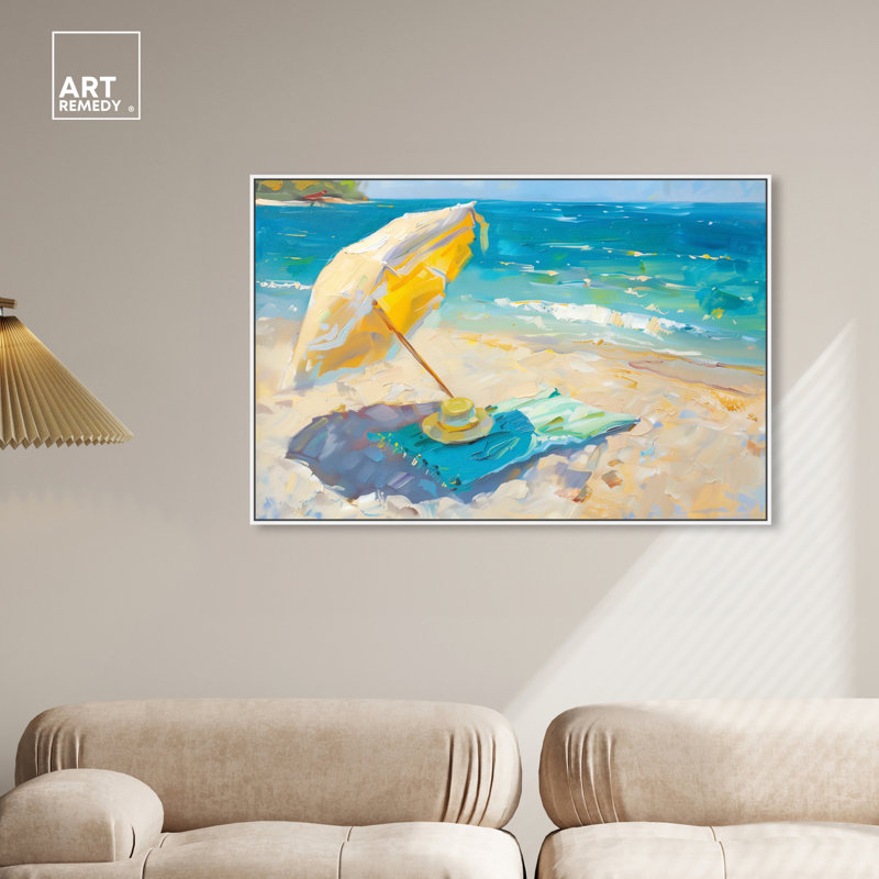 Morning Beach View White Framed Coastal Canvas Print
