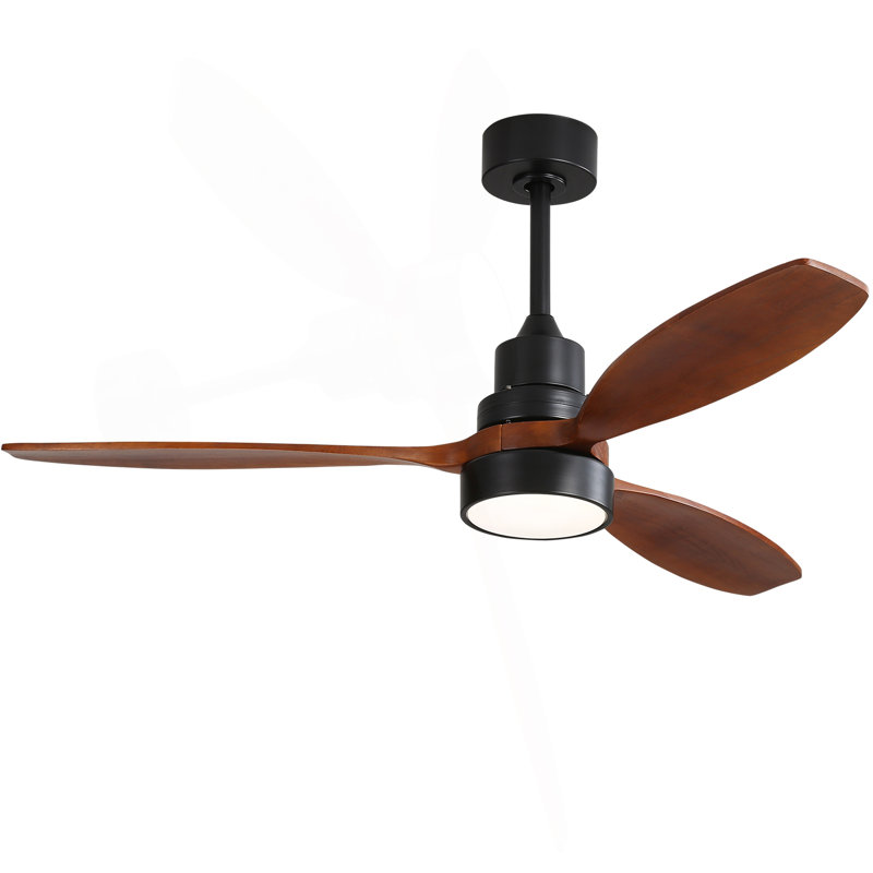 52 Inch Integrated LED Indoor Low Profile Ceiling Fan With Light And Remote Control For Patio Living Room, Black, Brown